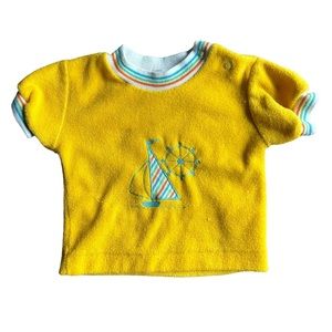 Vintage Healthtex 6M Yellow Terry Cloth Top Shirt Sailboat Summer Short Sleeve